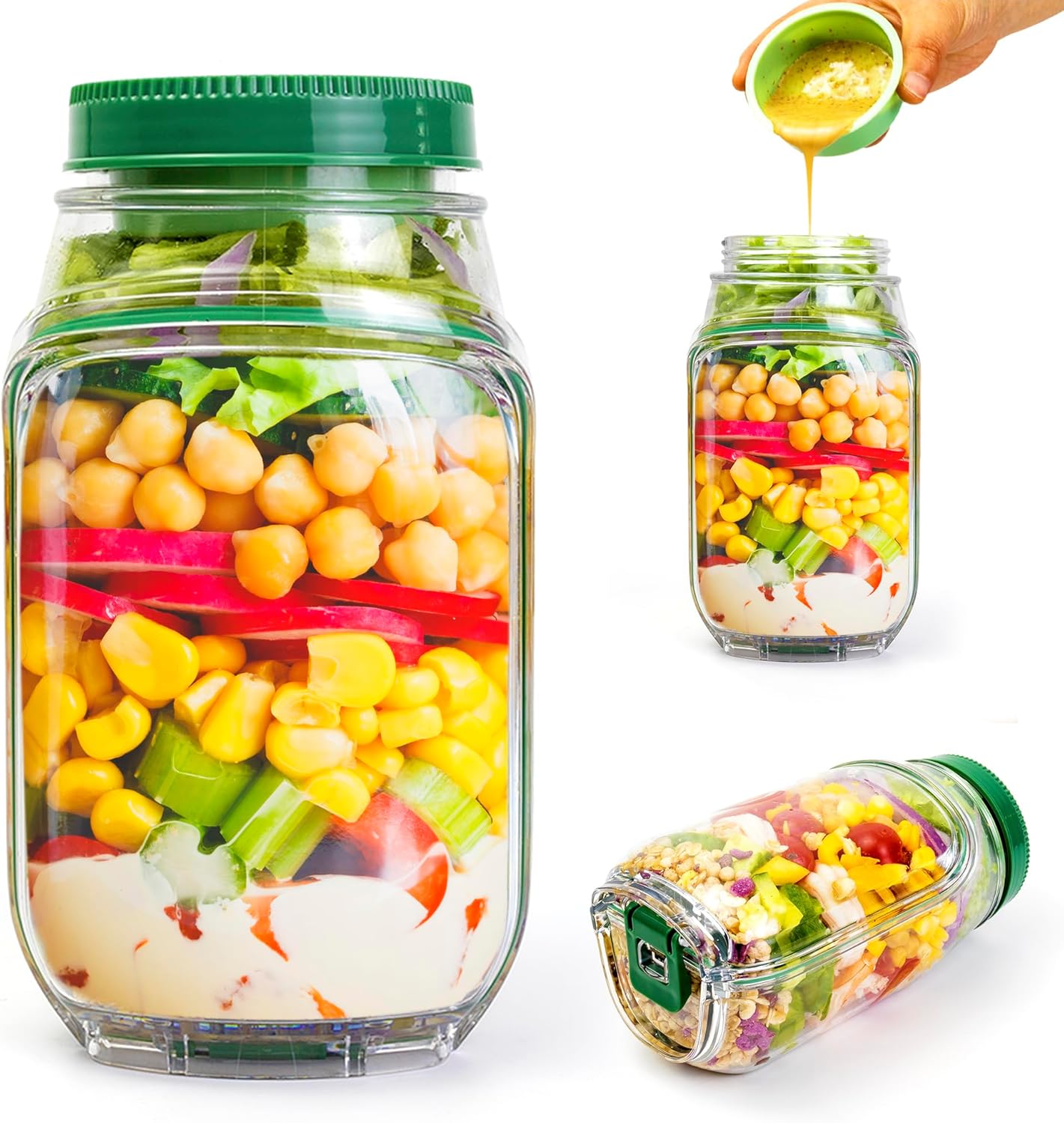 2-Pack 34oz Salad Jar Containe – обзор и цена Food Snacks That Are Green