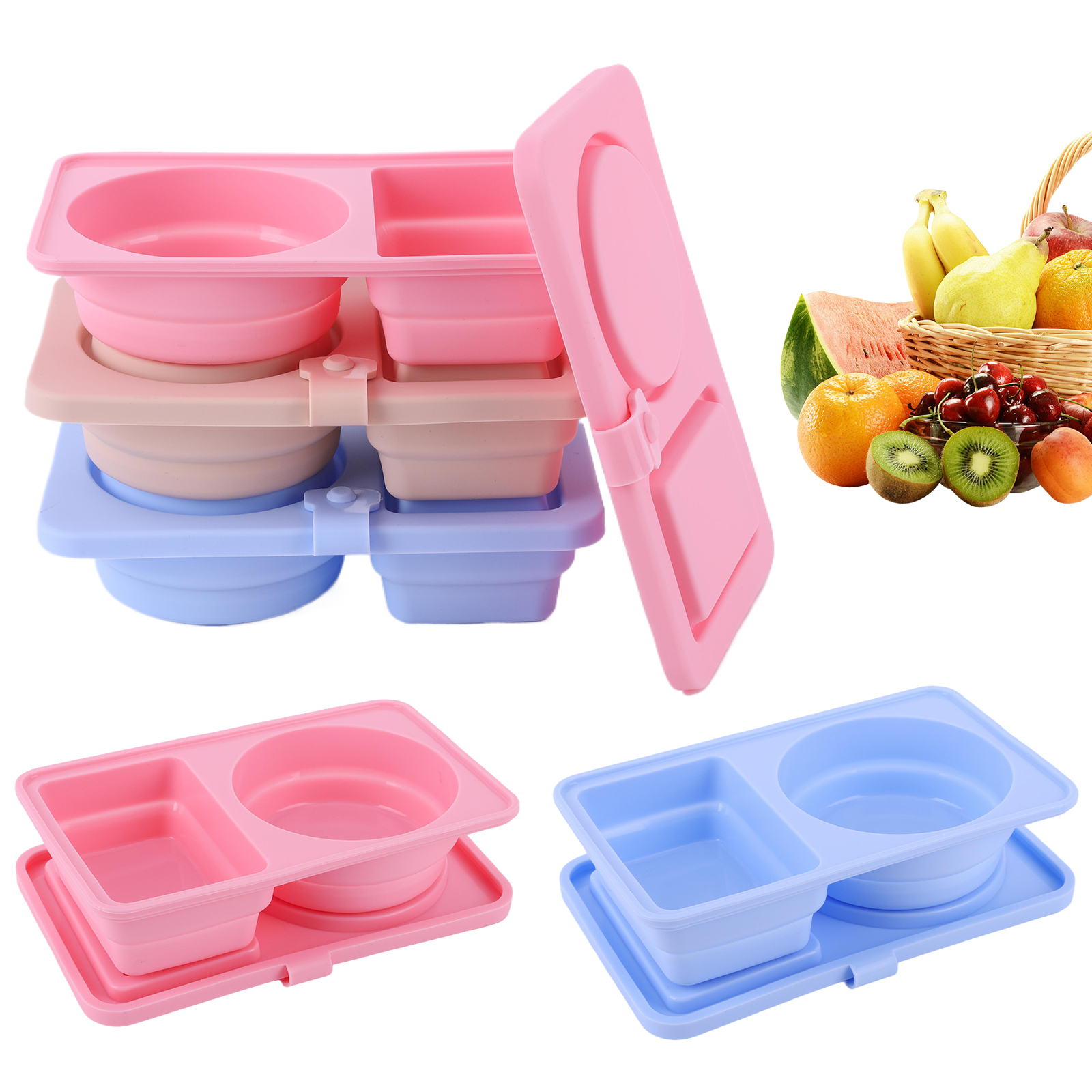 3Pcs 2 Compartment Silicone Sn – обзор и цена Food Snacks For Camping
